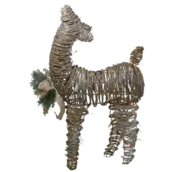 32" 3D Pre-Lit Standing Rattan Reindeer with Ivory Bow and Pine Boughs and Cones Outdoor Christmas Decoration