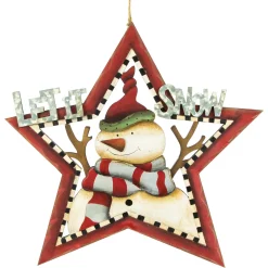 13.25" "Let it Snow" Snowman Star Hanging Christmas Sign