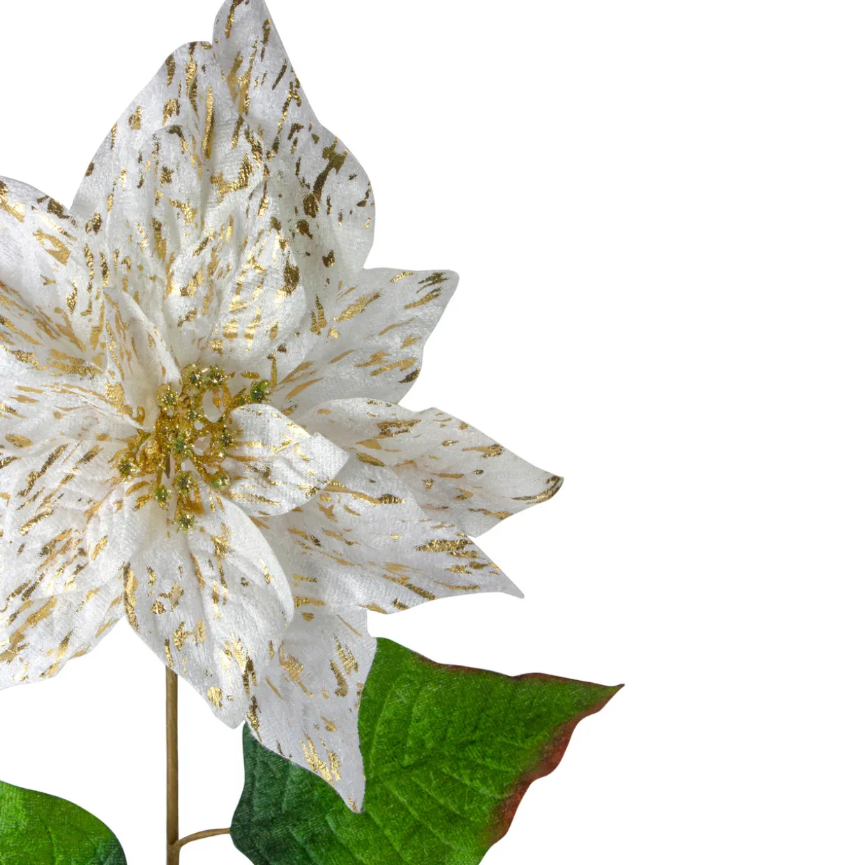 24" White and Gold Artificial Christmas Poinsettia Flower