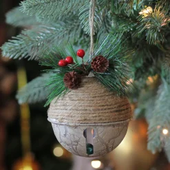 5" Acorn Jingle Bell with Holly Berry and Pine Cones Christmas Ornament