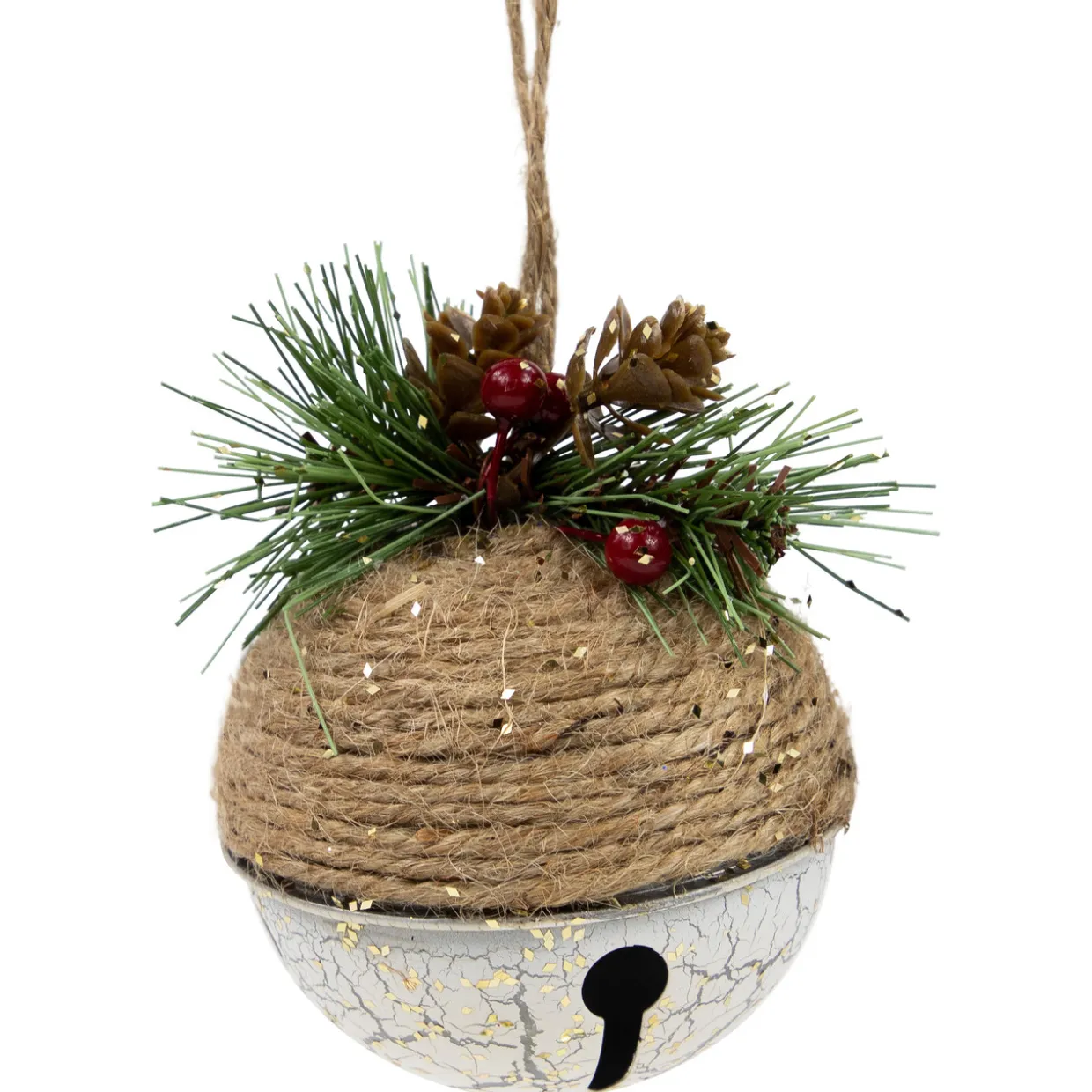 5" Acorn Jingle Bell with Holly Berry and Pine Cones Christmas Ornament