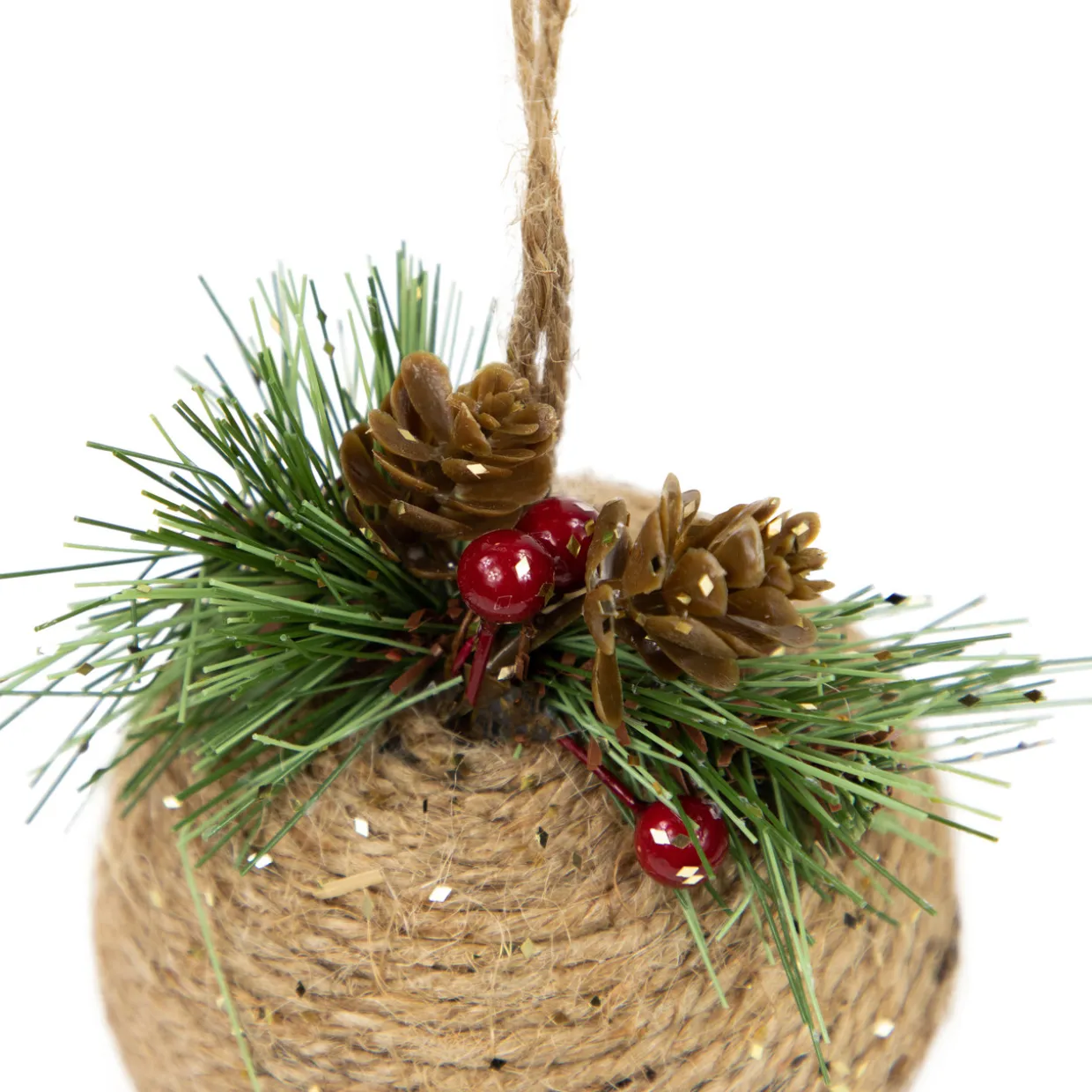 5" Acorn Jingle Bell with Holly Berry and Pine Cones Christmas Ornament