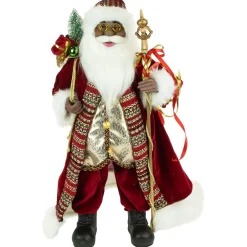 24" African American Santa Claus with Gift Bag Christmas Figure