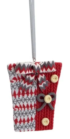 3.25" Alpine Chic Red, White and Gray Knit Style Gift Box Christmas Ornament