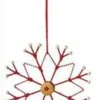 6.5" Alpine Chic Tan, White and Red Country Rustic Style Snowflake Christmas Ornament