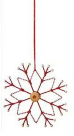 6.5" Alpine Chic Tan, White and Red Country Rustic Style Snowflake Christmas Ornament