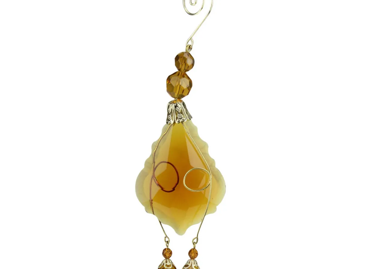 9" Amber and Gold Faceted Beads Christmas Pendant Ornament