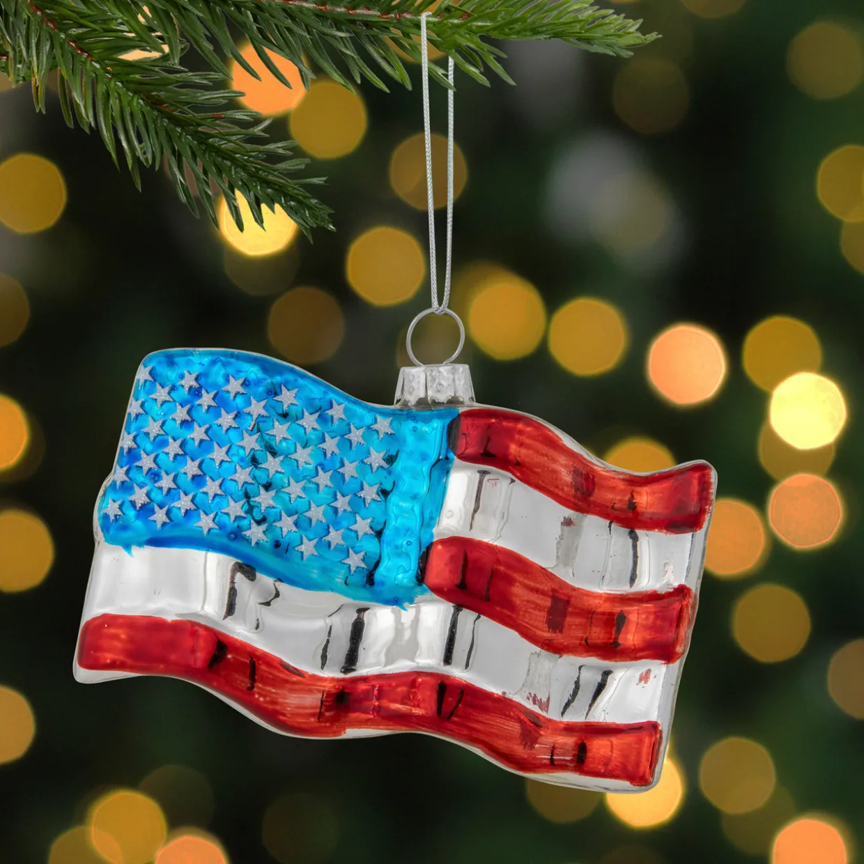 4" American Flag Glass Christmas Ornament