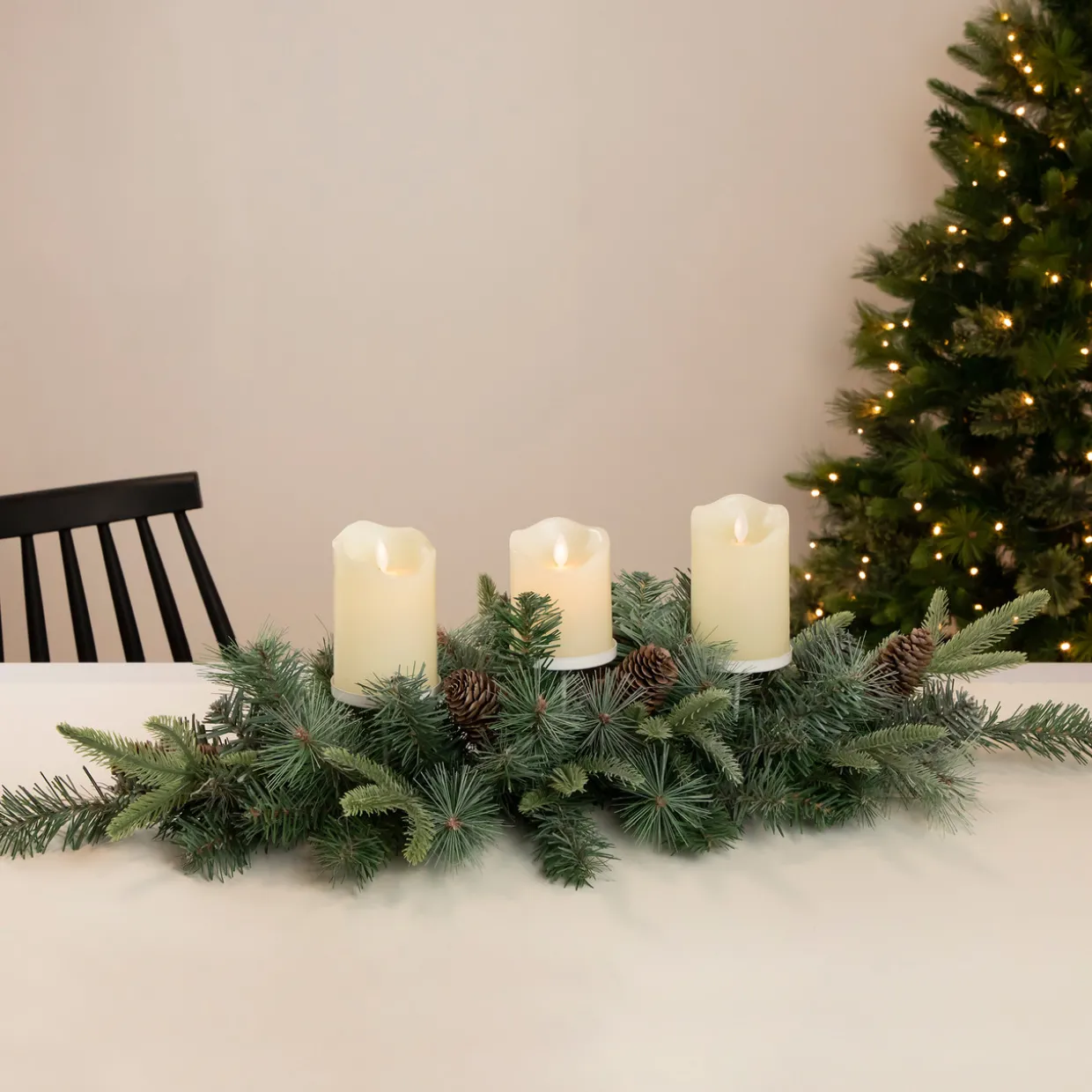 32" Artificial Mixed Pine and Pine Cones Christmas Candle Holder Centerpiece
