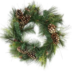 30" Artificial Mixed Pine with Pine Cones and Gold Glitter Christmas Wreath - Unlit