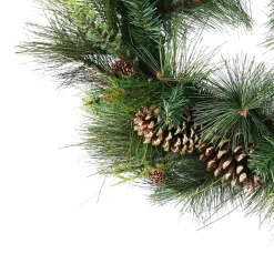 30" Artificial Mixed Pine with Pine Cones and Gold Glitter Christmas Wreath - Unlit