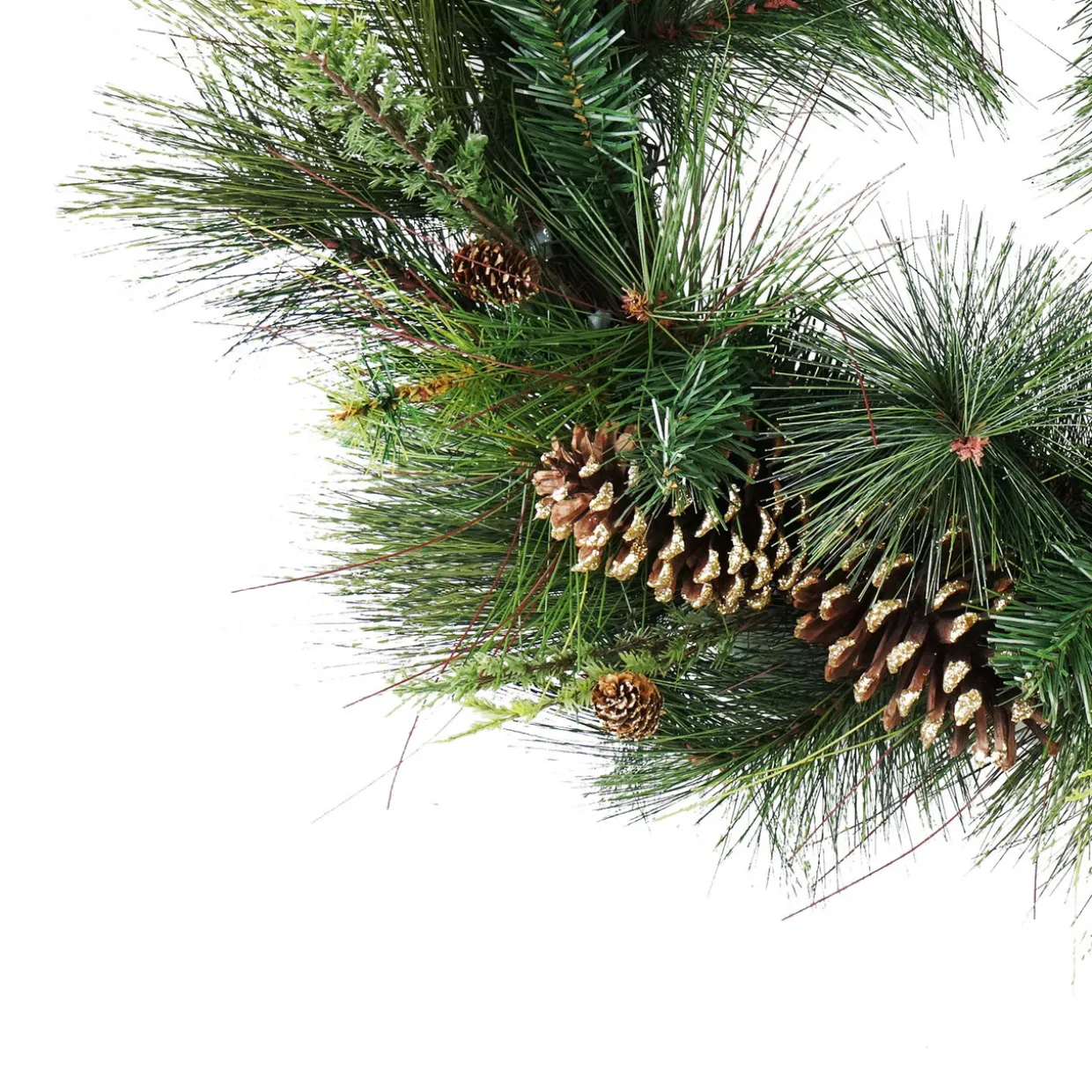 30" Artificial Mixed Pine with Pine Cones and Gold Glitter Christmas Wreath - Unlit