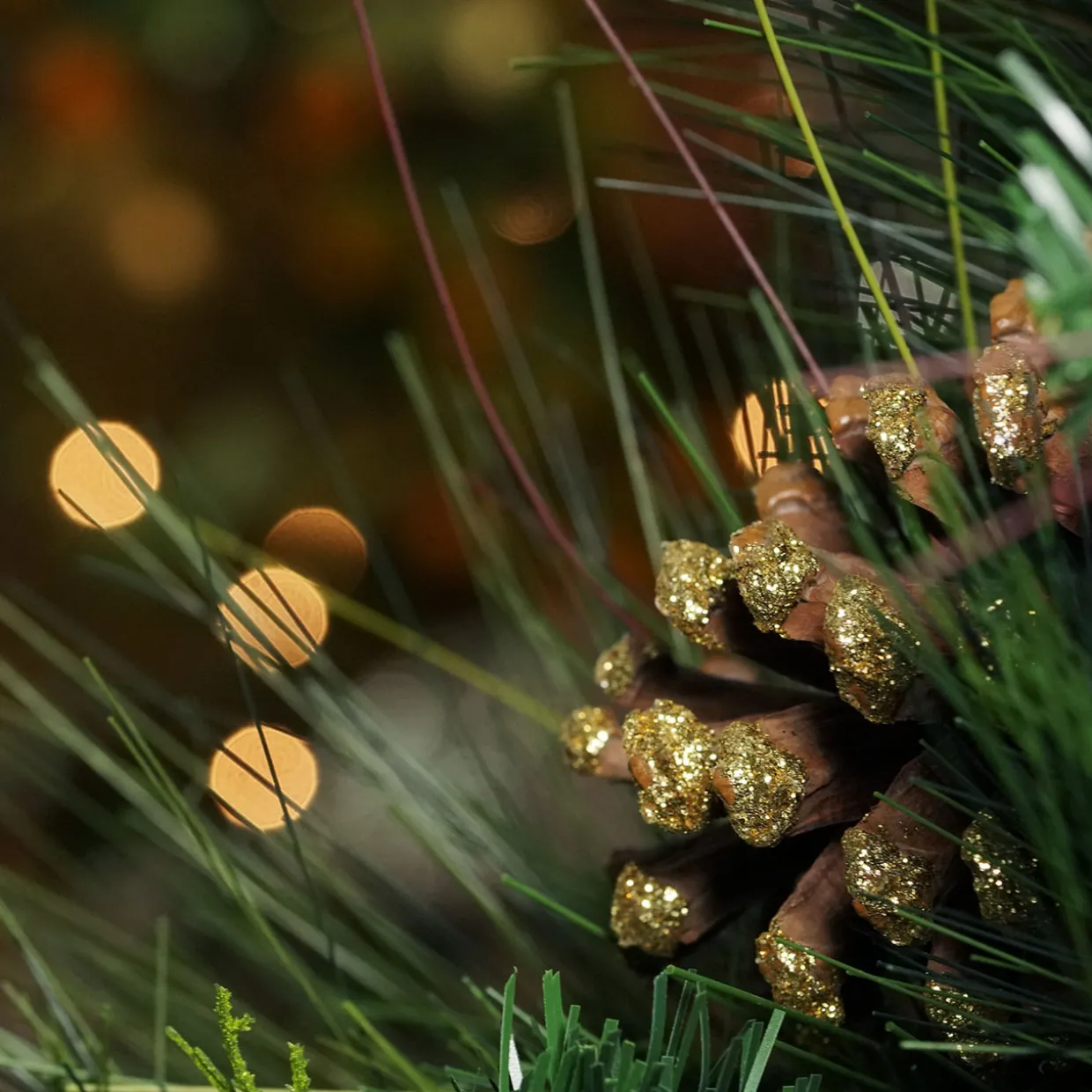 30" Artificial Mixed Pine with Pine Cones and Gold Glitter Christmas Wreath - Unlit