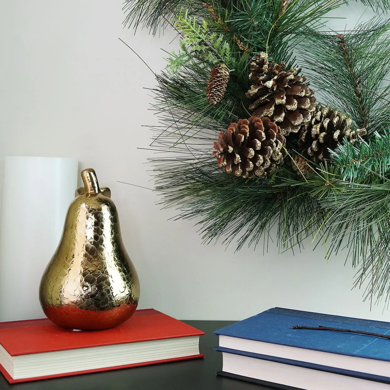 30" Artificial Mixed Pine with Pine Cones and Gold Glitter Christmas Wreath - Unlit