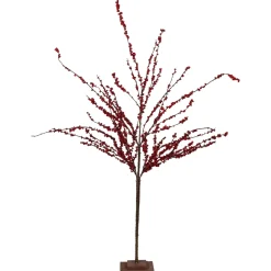 50" Artificial Red Berry Christmas Twig Tree with Square Stand, Unlit