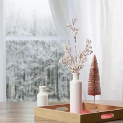 30" Artificial White and Champagne Gold Beaded Twig Christmas Spray