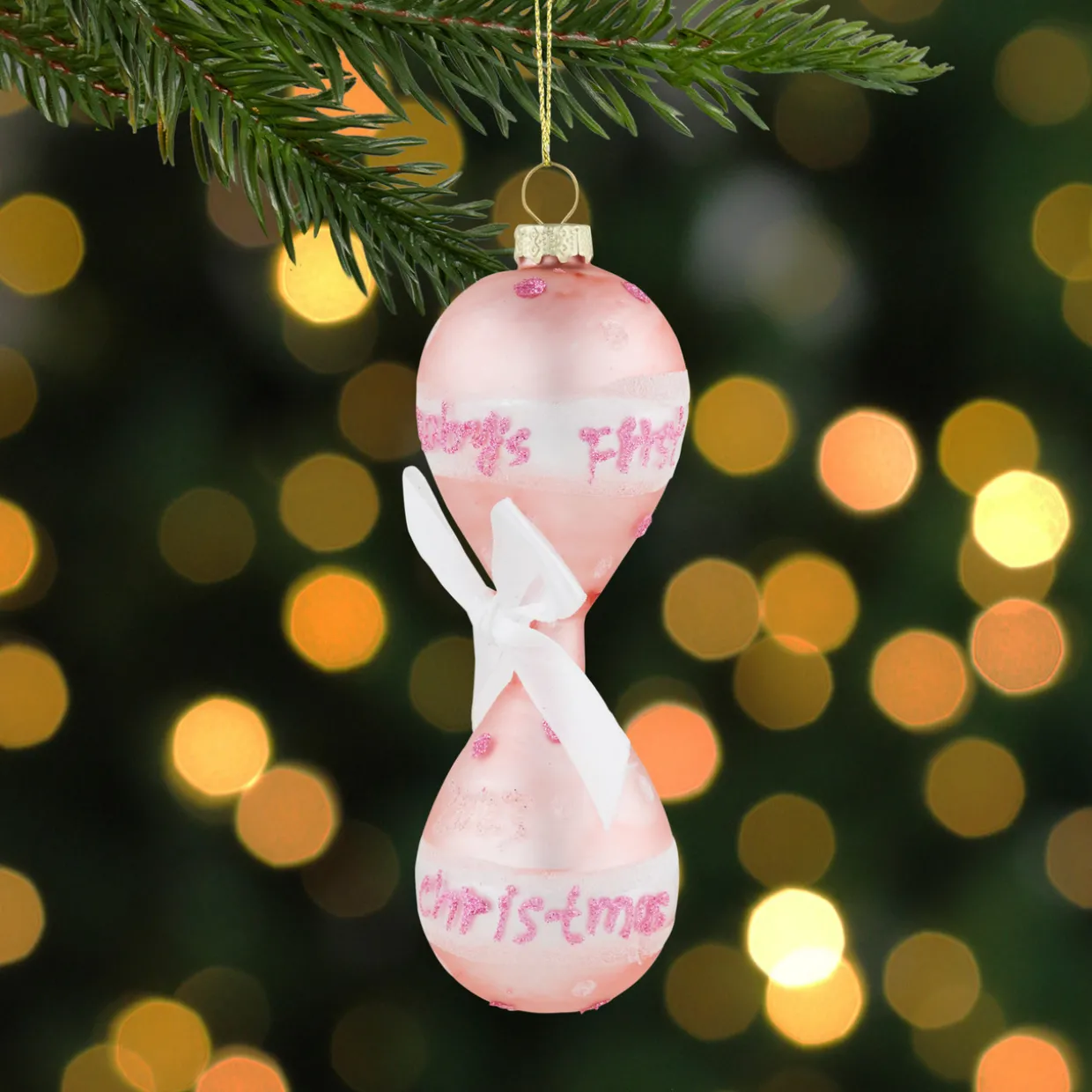 5" Baby Girl's First Christmas 2023 Glass Ornament