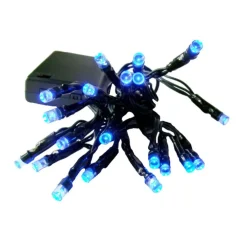 20 Battery Operated Blue LED Wide Angle Christmas Lights - 6.25 ft Green Wire