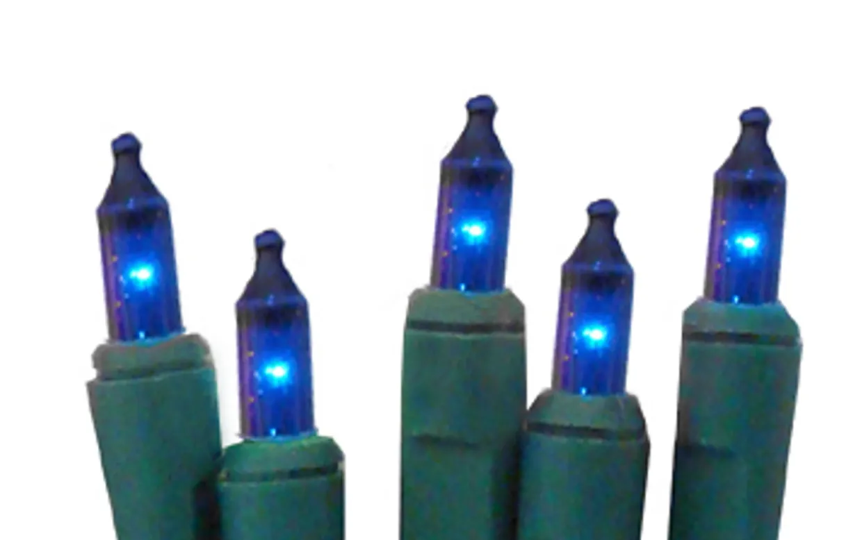 20 Battery Operated Blue LED Mini Christmas Lights - 9.8 ft Green Wire