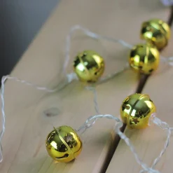 8 Battery Operated Gold LED Jingle Bell Christmas Lights - Clear Wire