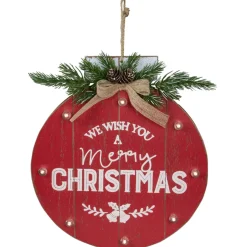 13.75" Battery Operated Red Ornament "We Wish You a Merry Christmas" Wall Sign