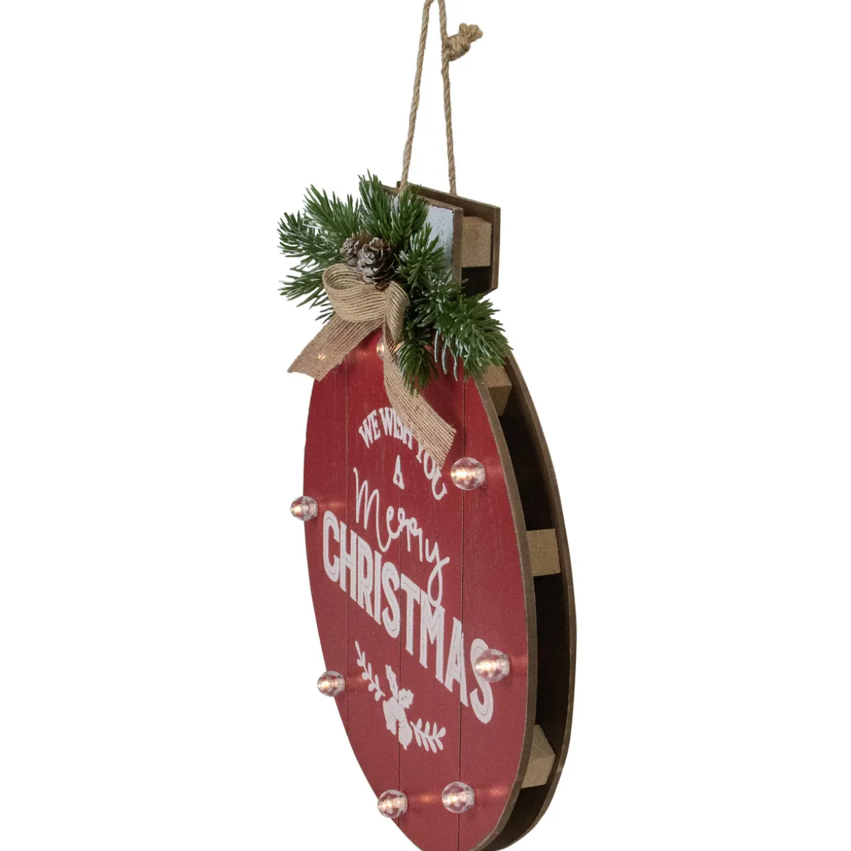 13.75" Battery Operated Red Ornament "We Wish You a Merry Christmas" Wall Sign