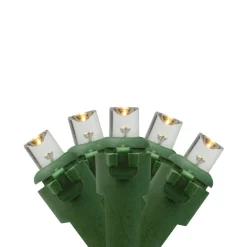 20 Battery Operated Warm White Wide Angle LED Christmas Lights - 9.5 ft, Green Wire