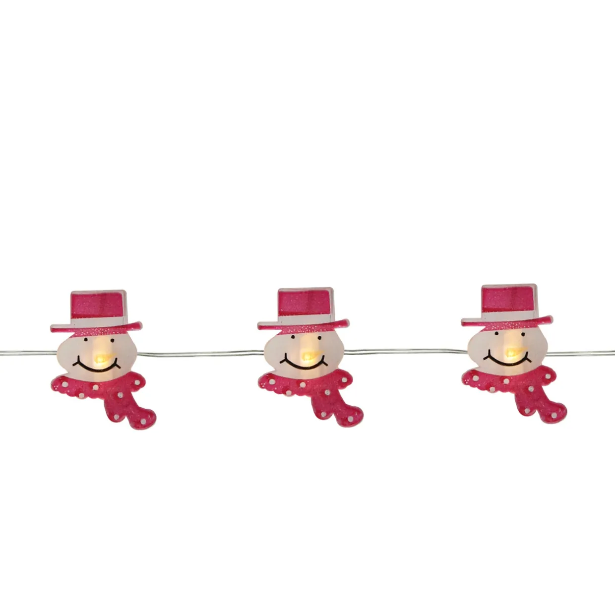 20 Battery Operated White Snowman LED Christmas Lights - 6 ft Silver Wire