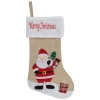19" Beige and Red Burlap "Merry Christmas" Santa Christmas Stocking