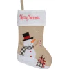 19" Beige and Red Burlap "Merry Christmas" Snowman Christmas Stocking