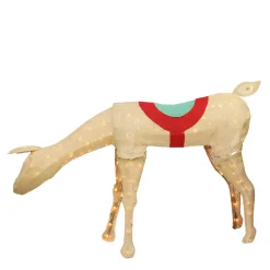 44" Beige and Red Pre-Lit Feeding Reindeer Christmas Outdoor Decor