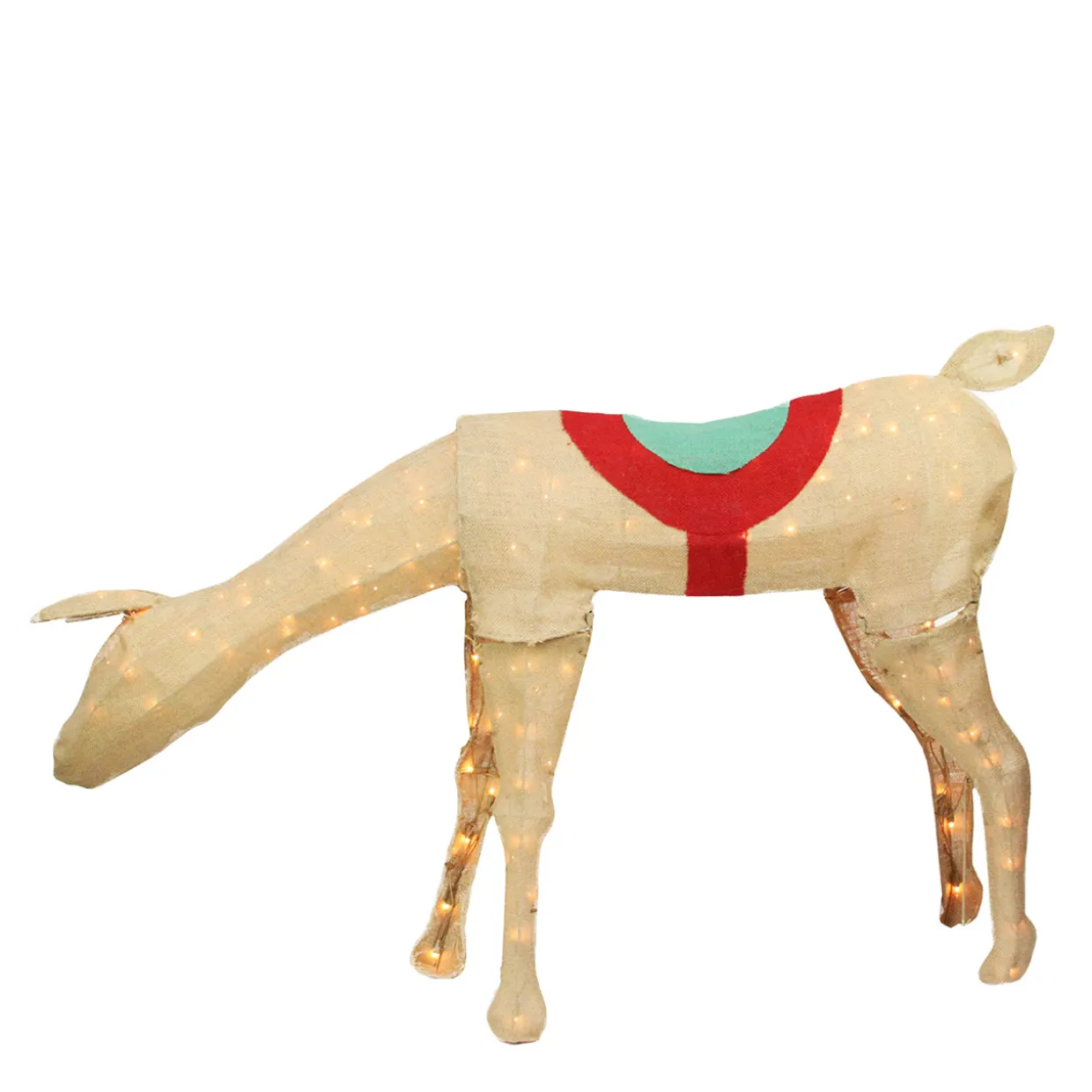 44" Beige and Red Pre-Lit Feeding Reindeer Christmas Outdoor Decor