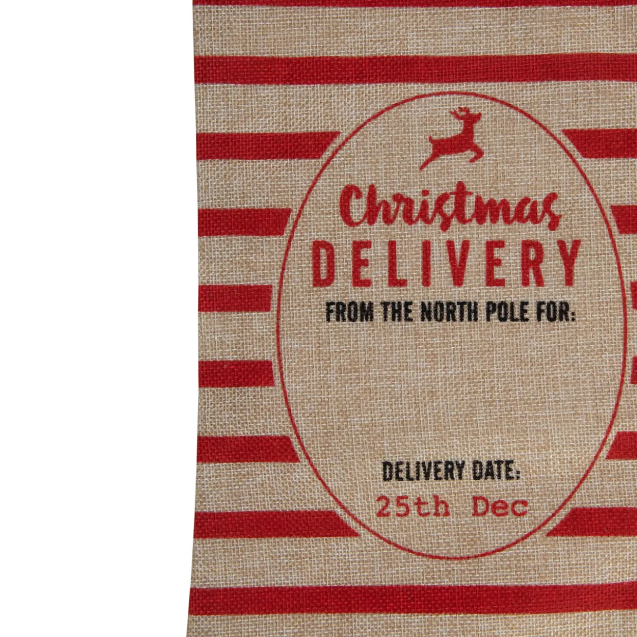 19" Beige and Red Striped "Christmas Delivery" Stocking With Loop