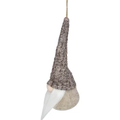 8" Beige and White Hanging Gnome Christmas Ornament