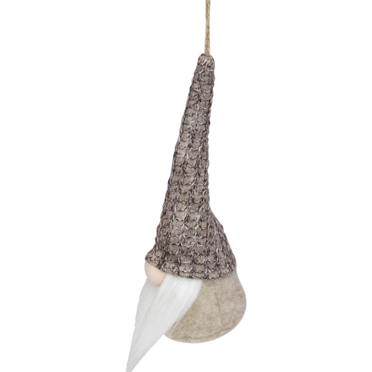 8" Beige and White Hanging Gnome Christmas Ornament