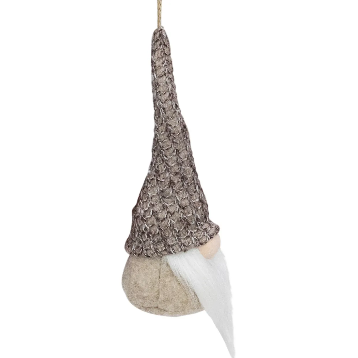 8" Beige and White Hanging Gnome Christmas Ornament