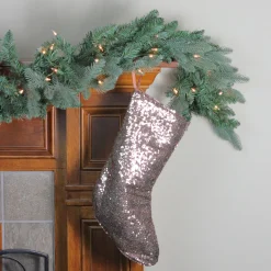 17.5" Beige Paillette Sequins Hanging Christmas Stocking