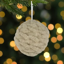 3.75" Beige Woven Yarn Ball Hanging Christmas Ornament