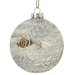 4" Birch Wood and Glitter Pine Cones Glass Ball Christmas Ornament