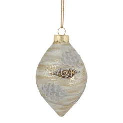 5" Birch Wood and Glitter Pine Cones Glass Finial Christmas Ornament