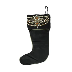 20" Black and Gold Pearl Beaded Christmas Stocking