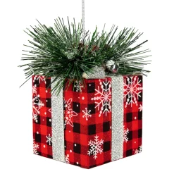 6" Black and Red Buffalo Plaid Gift Box Christmas Ornament