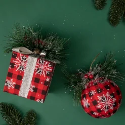 6" Black and Red Buffalo Plaid Gift Box Christmas Ornament