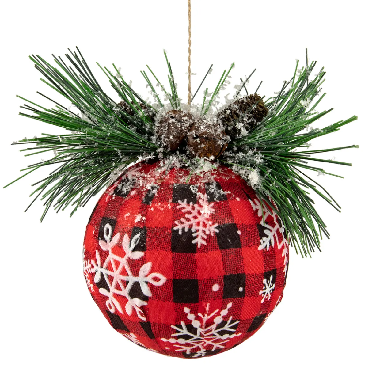 5.5" Black and Red Buffalo Plaid Snowflake Christmas Ball Ornament