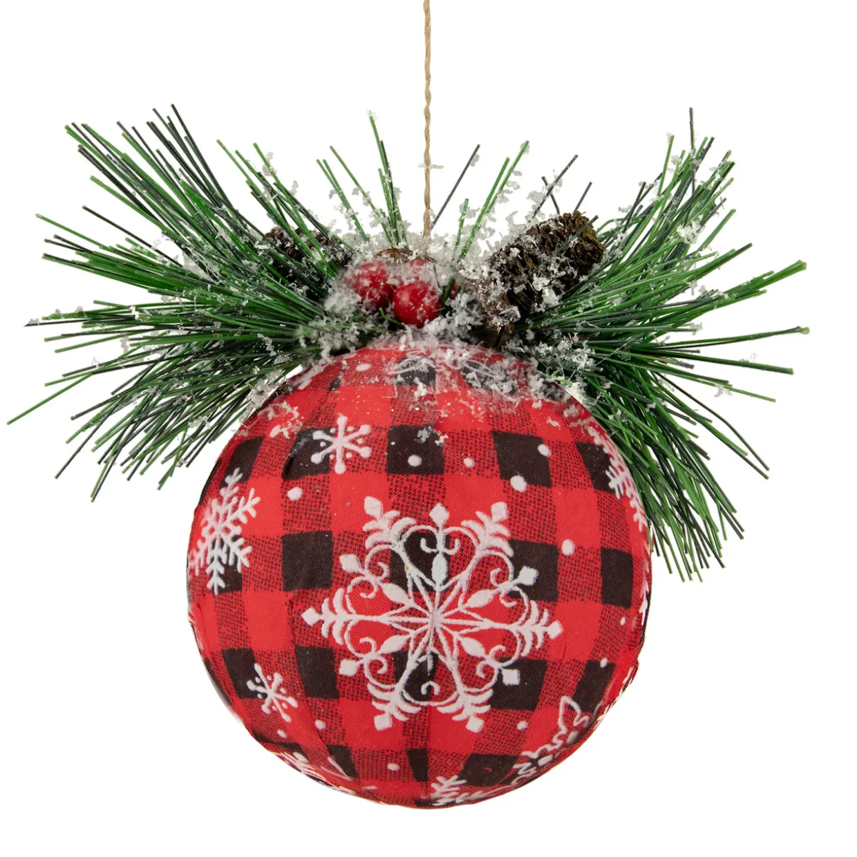 5.5" Black and Red Buffalo Plaid Snowflake Christmas Ball Ornament