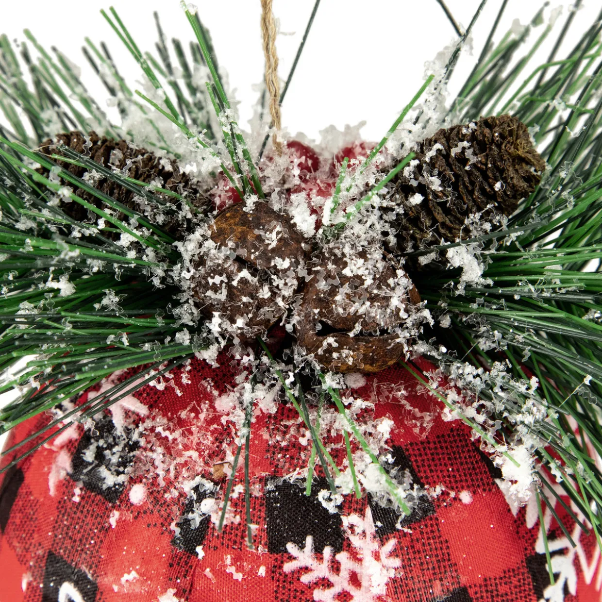 5.5" Black and Red Buffalo Plaid Snowflake Christmas Ball Ornament