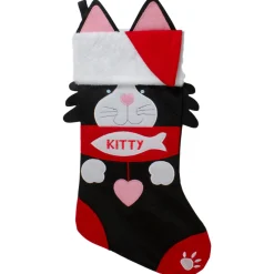 19.5" Black and Red Embroidered Kitty Cat Christmas Stocking