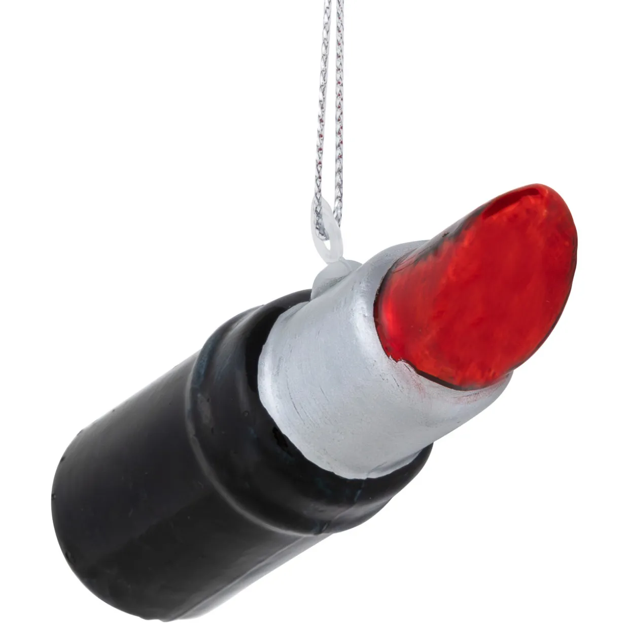 3.75" Black and Red Lipstick Glass Christmas Ornament