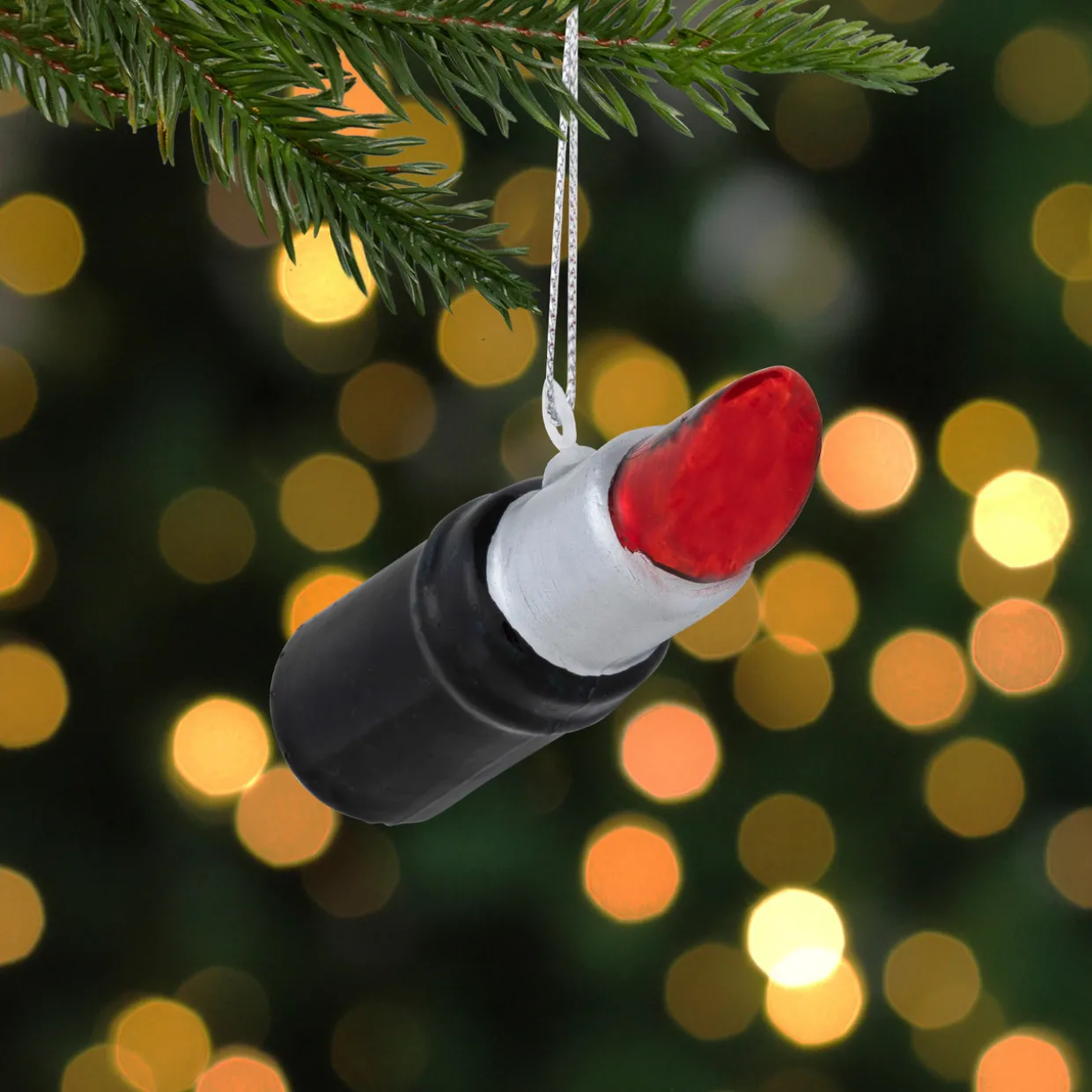3.75" Black and Red Lipstick Glass Christmas Ornament