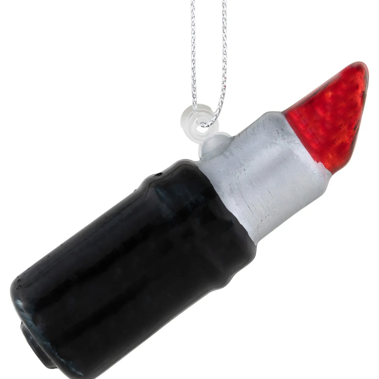 3.75" Black and Red Lipstick Glass Christmas Ornament
